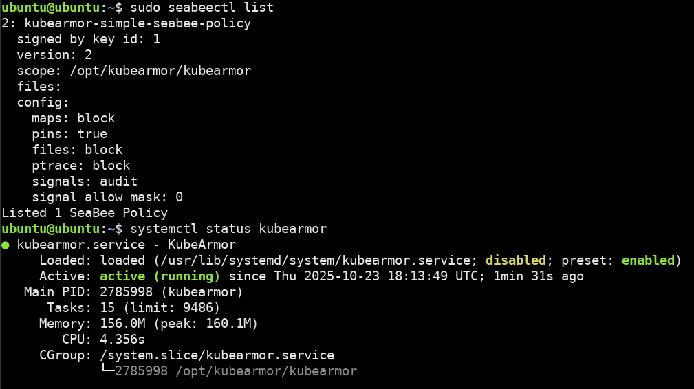 new policy and KubeArmor running