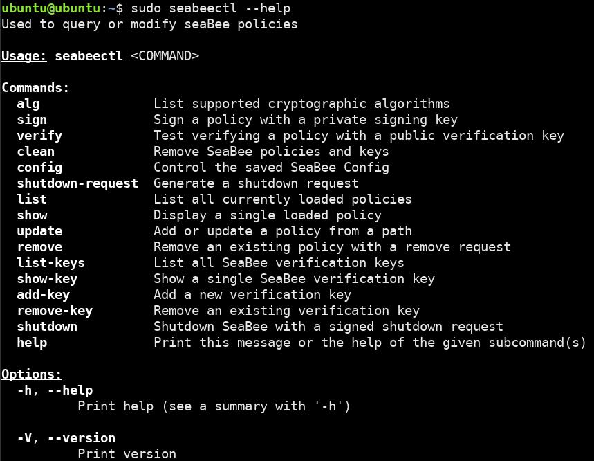 sudo seabeectl --help